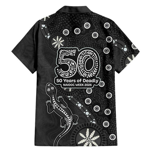 Penrith Panthers NAIDOC Week 2026 Family Matching Off The Shoulder Long Sleeve Dress and Hawaiian Shirt Aboriginal Lizard Dot Painting - 50 Years of Deadly