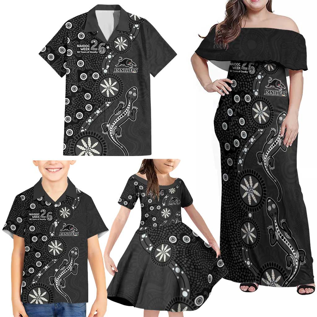 Penrith Panthers NAIDOC Week 2026 Family Matching Off Shoulder Maxi Dress and Hawaiian Shirt Aboriginal Lizard Dot Painting - 50 Years of Deadly
