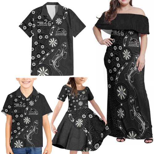 Penrith Panthers NAIDOC Week 2026 Family Matching Off Shoulder Maxi Dress and Hawaiian Shirt Aboriginal Lizard Dot Painting - 50 Years of Deadly