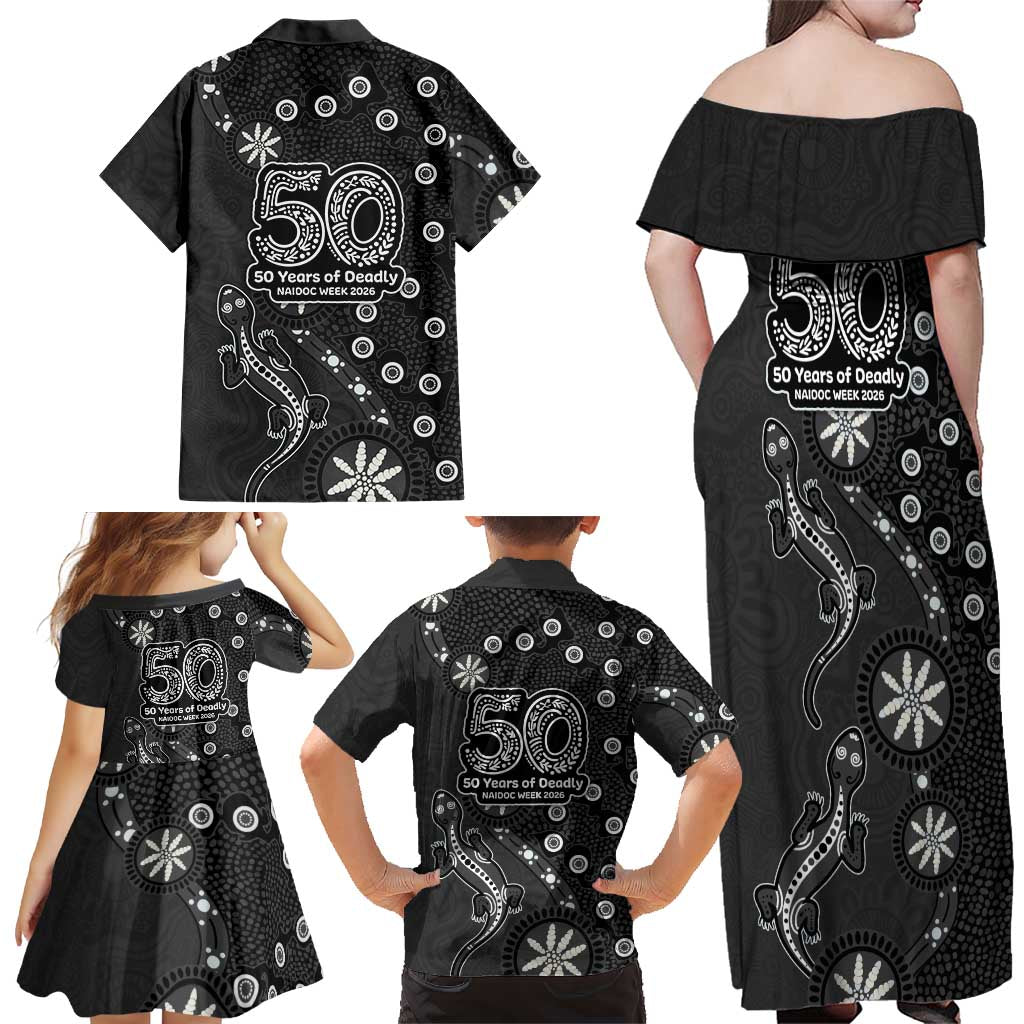 Penrith Panthers NAIDOC Week 2026 Family Matching Off Shoulder Maxi Dress and Hawaiian Shirt Aboriginal Lizard Dot Painting - 50 Years of Deadly