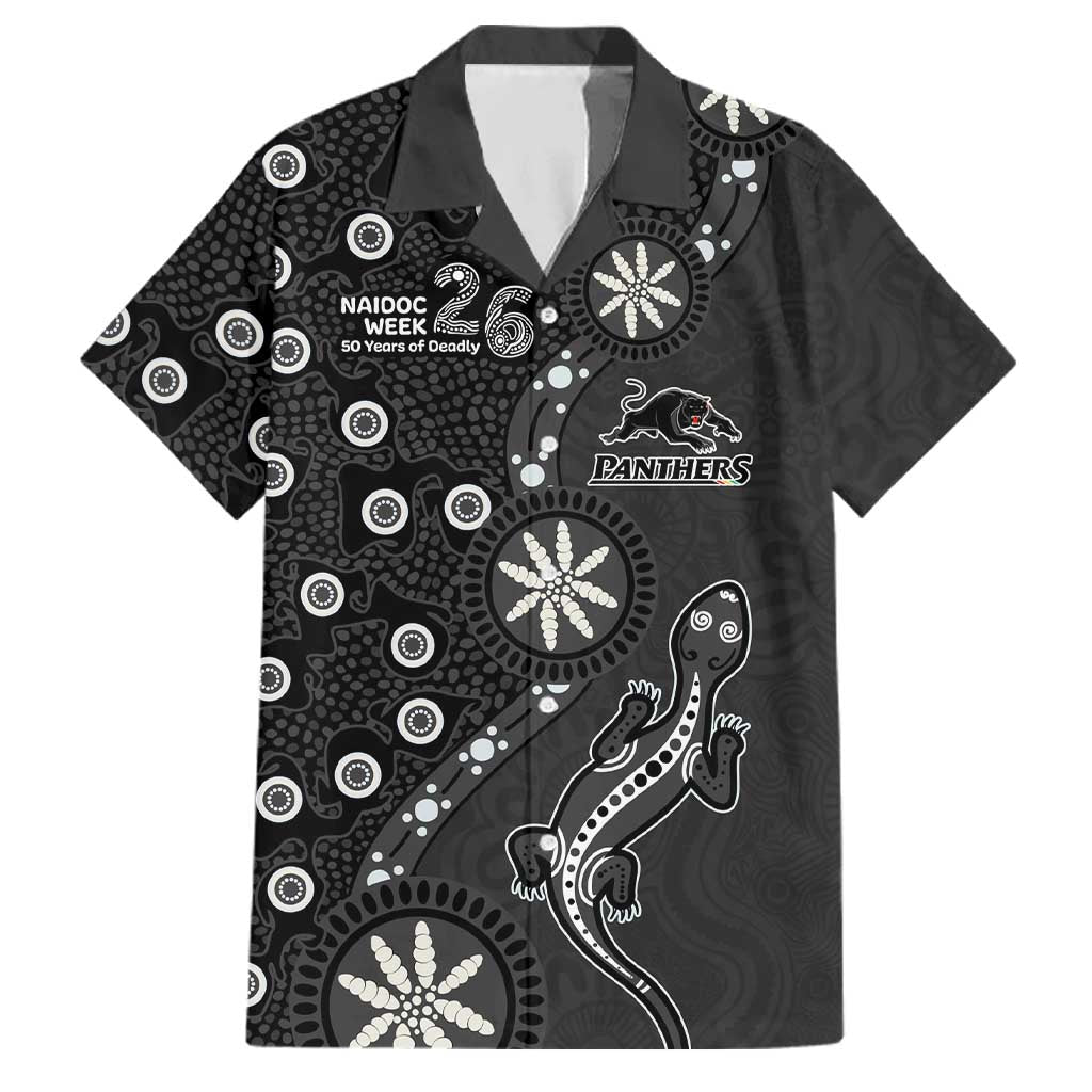 Penrith Panthers NAIDOC Week 2026 Family Matching Off Shoulder Short Dress and Hawaiian Shirt Aboriginal Lizard Dot Painting - 50 Years of Deadly