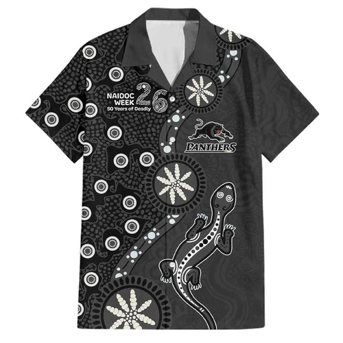 Penrith Panthers NAIDOC Week 2026 Family Matching Off Shoulder Short Dress and Hawaiian Shirt Aboriginal Lizard Dot Painting - 50 Years of Deadly
