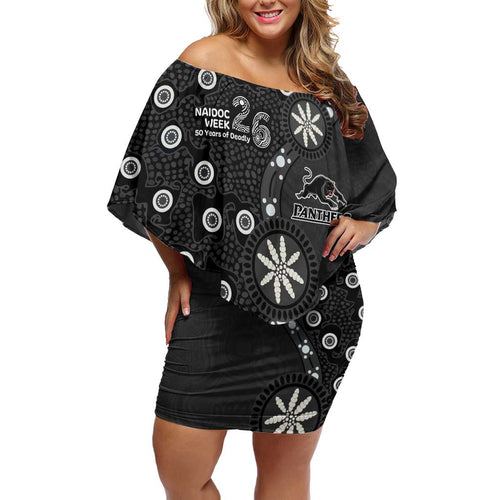 Penrith Panthers NAIDOC Week 2026 Family Matching Off Shoulder Short Dress and Hawaiian Shirt Aboriginal Lizard Dot Painting - 50 Years of Deadly