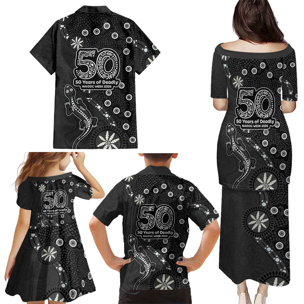 Penrith Panthers NAIDOC Week 2026 Family Matching Puletasi and Hawaiian Shirt Aboriginal Lizard Dot Painting - 50 Years of Deadly