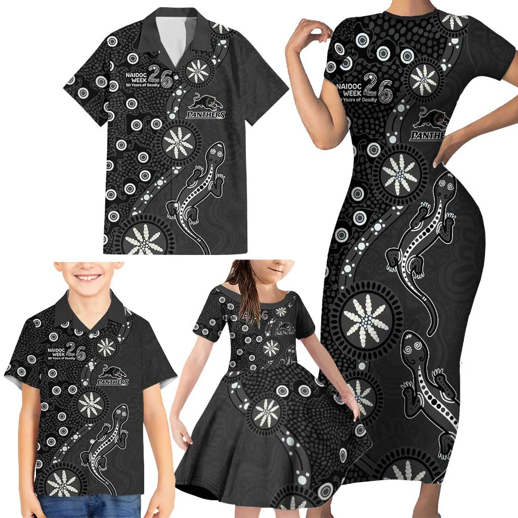 Penrith Panthers NAIDOC Week 2026 Family Matching Short Sleeve Bodycon Dress and Hawaiian Shirt Aboriginal Lizard Dot Painting - 50 Years of Deadly