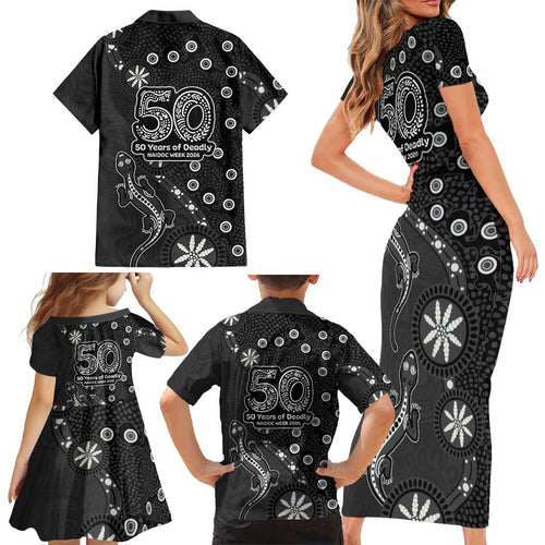 Penrith Panthers NAIDOC Week 2026 Family Matching Short Sleeve Bodycon Dress and Hawaiian Shirt Aboriginal Lizard Dot Painting - 50 Years of Deadly