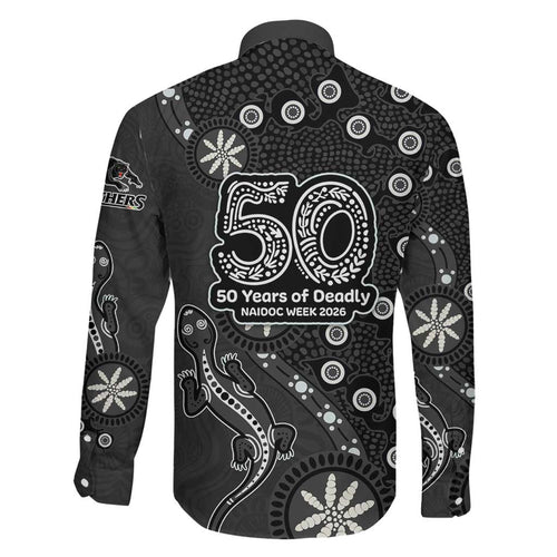 Penrith Panthers NAIDOC Week 2026 Family Matching Short Sleeve Bodycon Dress and Hawaiian Shirt Aboriginal Lizard Dot Painting - 50 Years of Deadly