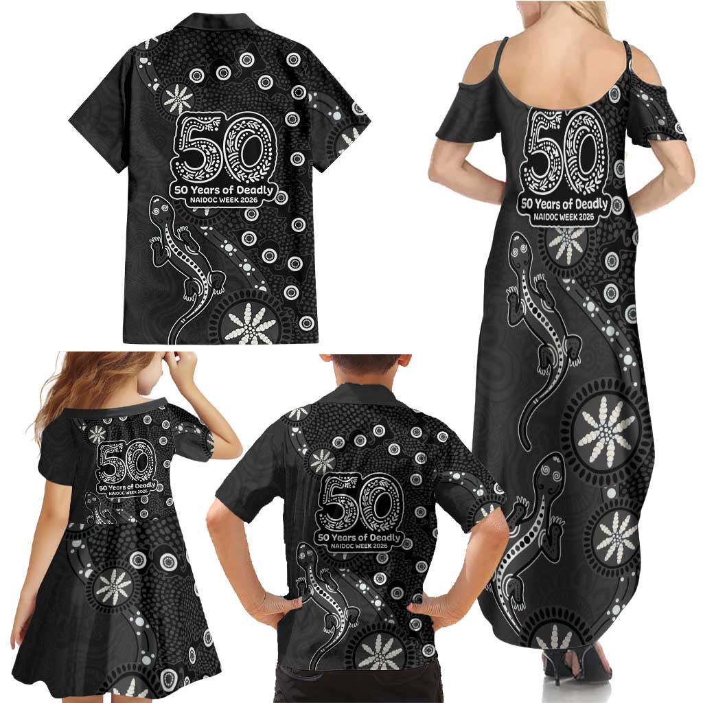 Penrith Panthers NAIDOC Week 2026 Family Matching Summer Maxi Dress and Hawaiian Shirt Aboriginal Lizard Dot Painting - 50 Years of Deadly