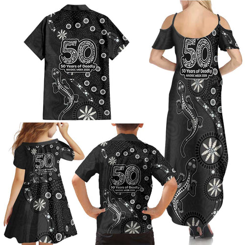 Penrith Panthers NAIDOC Week 2026 Family Matching Summer Maxi Dress and Hawaiian Shirt Aboriginal Lizard Dot Painting - 50 Years of Deadly