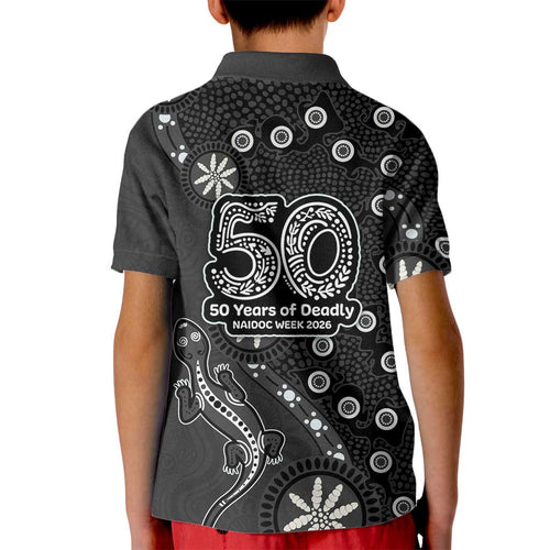 Penrith Panthers NAIDOC Week 2026 Kid Polo Shirt Aboriginal Lizard Dot Painting - 50 Years of Deadly
