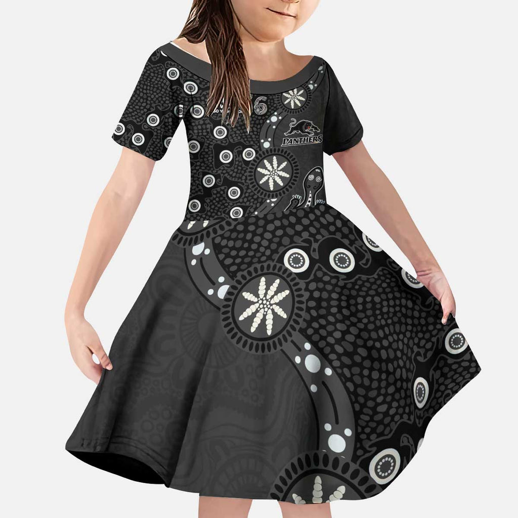 Penrith Panthers NAIDOC Week 2026 Kid Short Sleeve Dress Aboriginal Lizard Dot Painting - 50 Years of Deadly