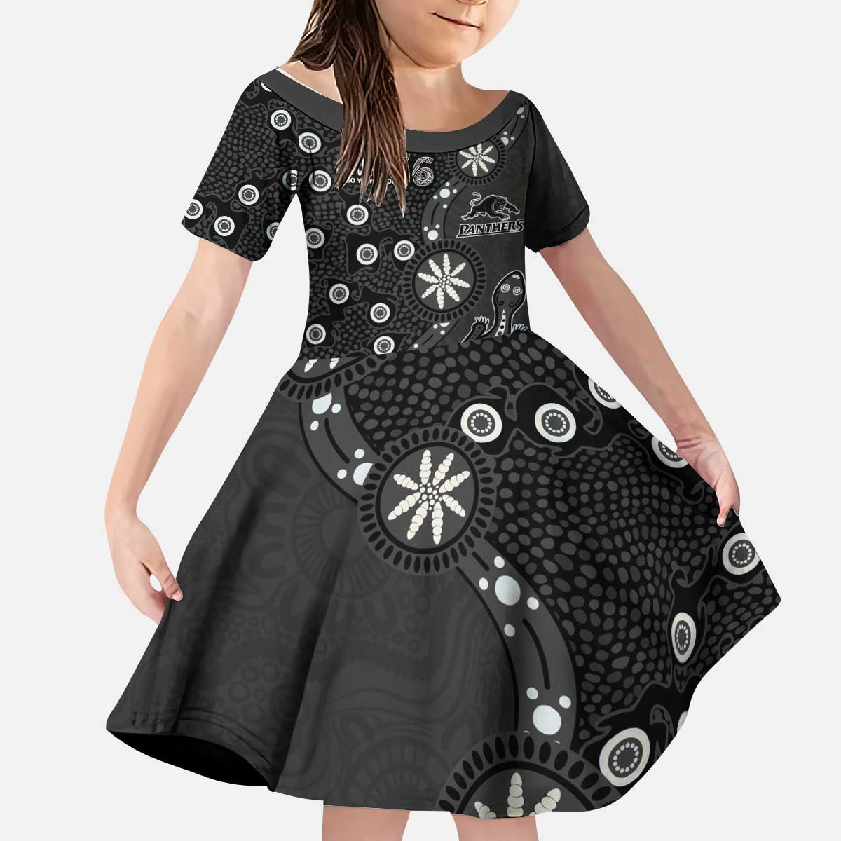Penrith Panthers NAIDOC Week 2026 Kid Short Sleeve Dress Aboriginal Lizard Dot Painting - 50 Years of Deadly