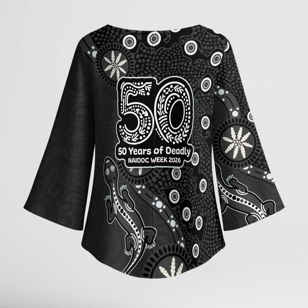 Penrith Panthers NAIDOC Week 2026 Kimono Sleeve Blouse Aboriginal Lizard Dot Painting - 50 Years of Deadly