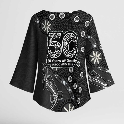 Penrith Panthers NAIDOC Week 2026 Kimono Sleeve Blouse Aboriginal Lizard Dot Painting - 50 Years of Deadly