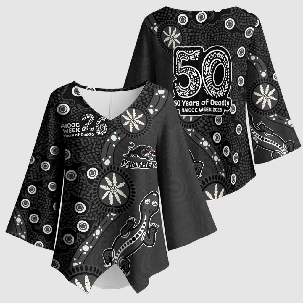 Penrith Panthers NAIDOC Week 2026 Kimono Sleeve Blouse Aboriginal Lizard Dot Painting - 50 Years of Deadly