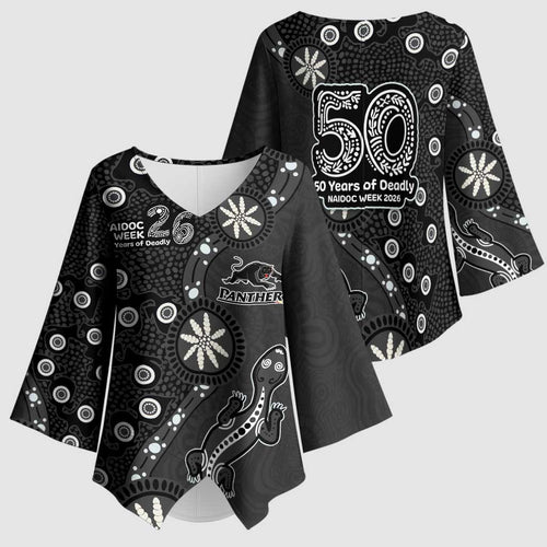 Penrith Panthers NAIDOC Week 2026 Kimono Sleeve Blouse Aboriginal Lizard Dot Painting - 50 Years of Deadly