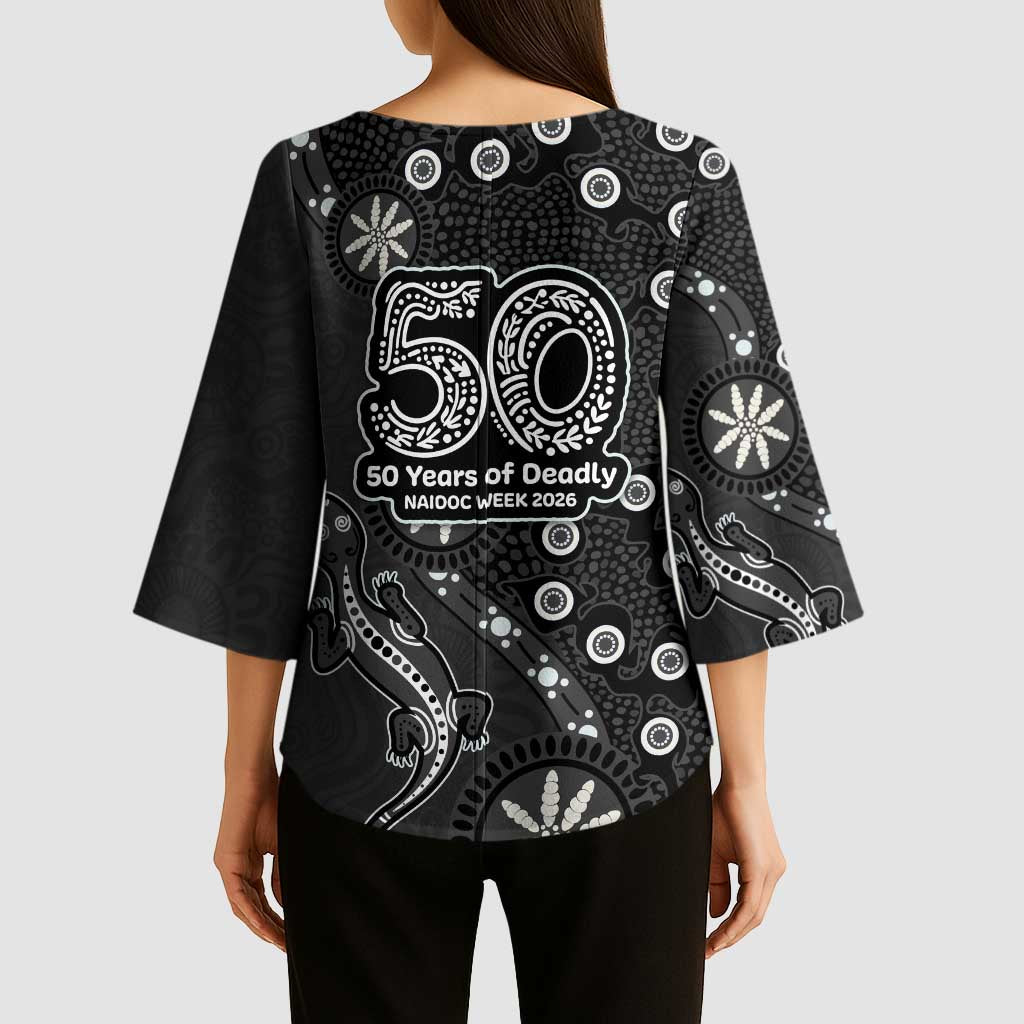 Penrith Panthers NAIDOC Week 2026 Kimono Sleeve Blouse Aboriginal Lizard Dot Painting - 50 Years of Deadly