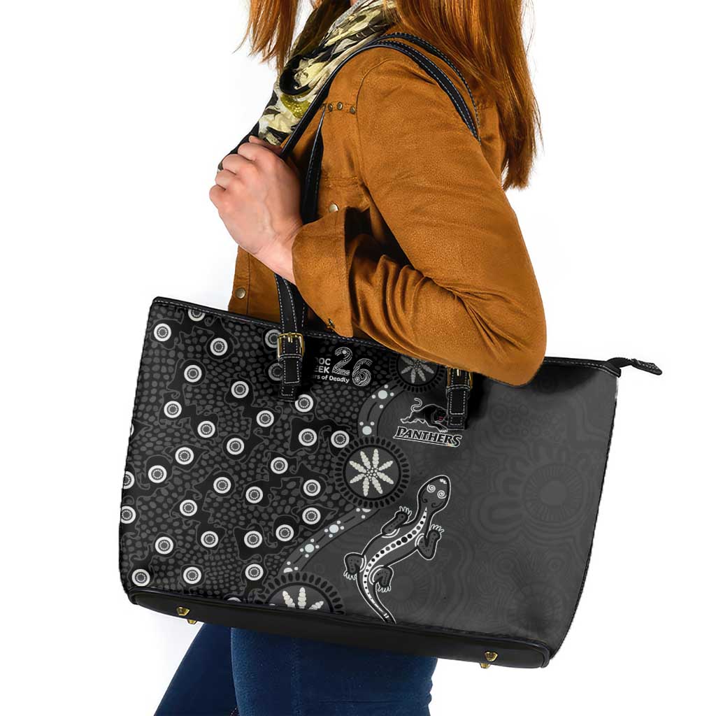 Penrith Panthers NAIDOC Week 2026 Leather Tote Bag Aboriginal Lizard Dot Painting - 50 Years of Deadly