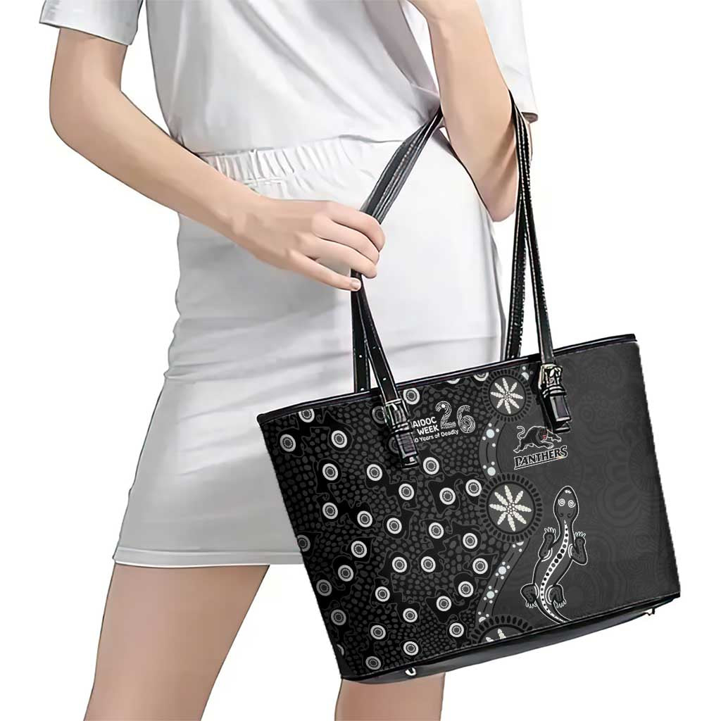 Penrith Panthers NAIDOC Week 2026 Leather Tote Bag Aboriginal Lizard Dot Painting - 50 Years of Deadly