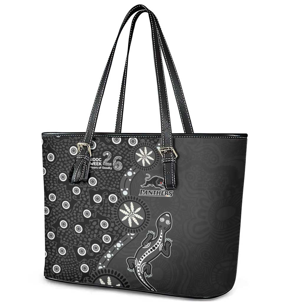Penrith Panthers NAIDOC Week 2026 Leather Tote Bag Aboriginal Lizard Dot Painting - 50 Years of Deadly