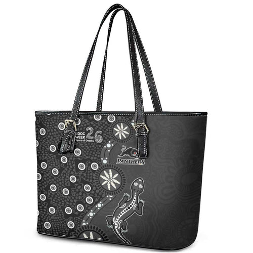 Penrith Panthers NAIDOC Week 2026 Leather Tote Bag Aboriginal Lizard Dot Painting - 50 Years of Deadly