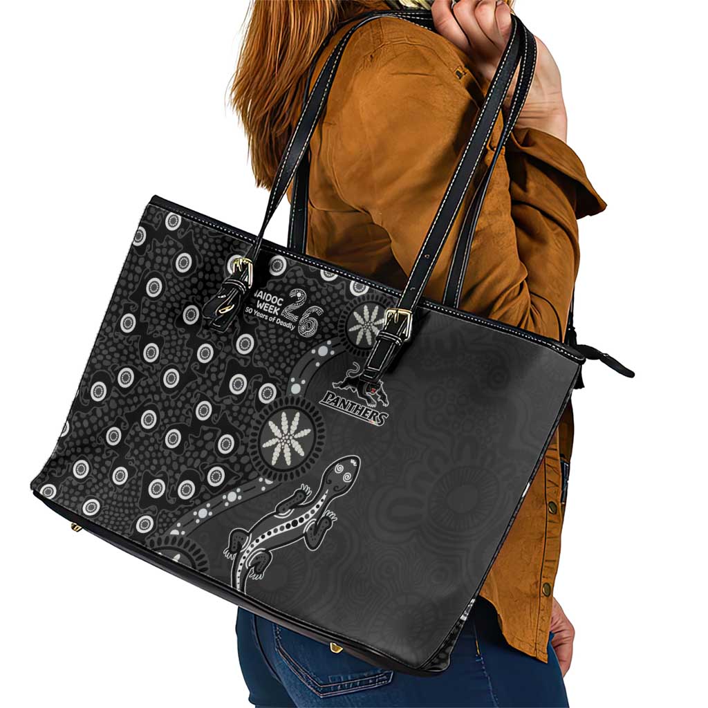 Penrith Panthers NAIDOC Week 2026 Leather Tote Bag Aboriginal Lizard Dot Painting - 50 Years of Deadly