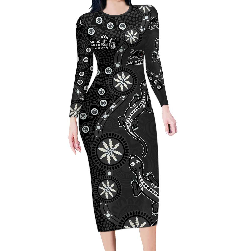 Penrith Panthers NAIDOC Week 2026 Long Sleeve Bodycon Dress Aboriginal Lizard Dot Painting - 50 Years of Deadly