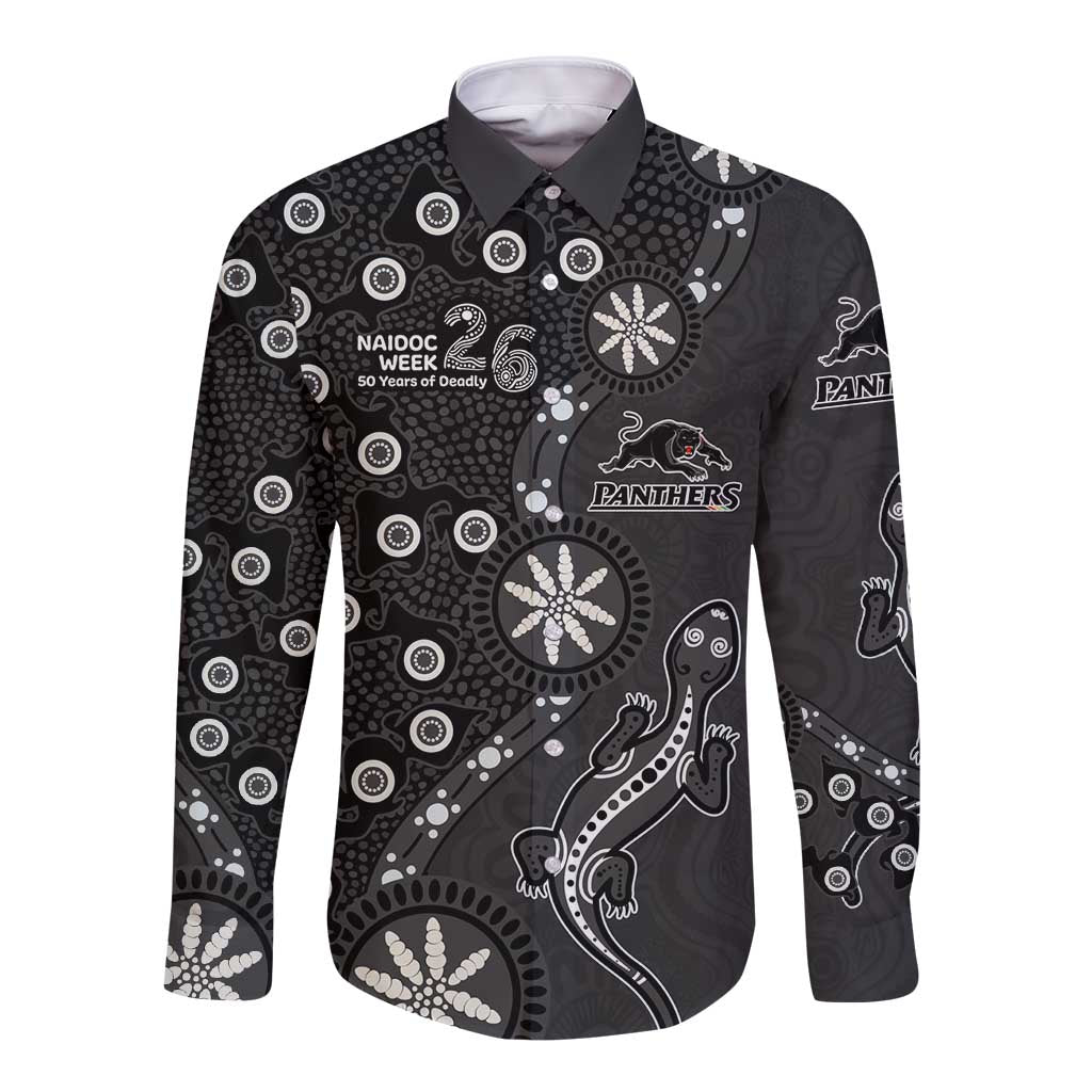 Penrith Panthers NAIDOC Week 2026 Long Sleeve Button Shirt Aboriginal Lizard Dot Painting - 50 Years of Deadly