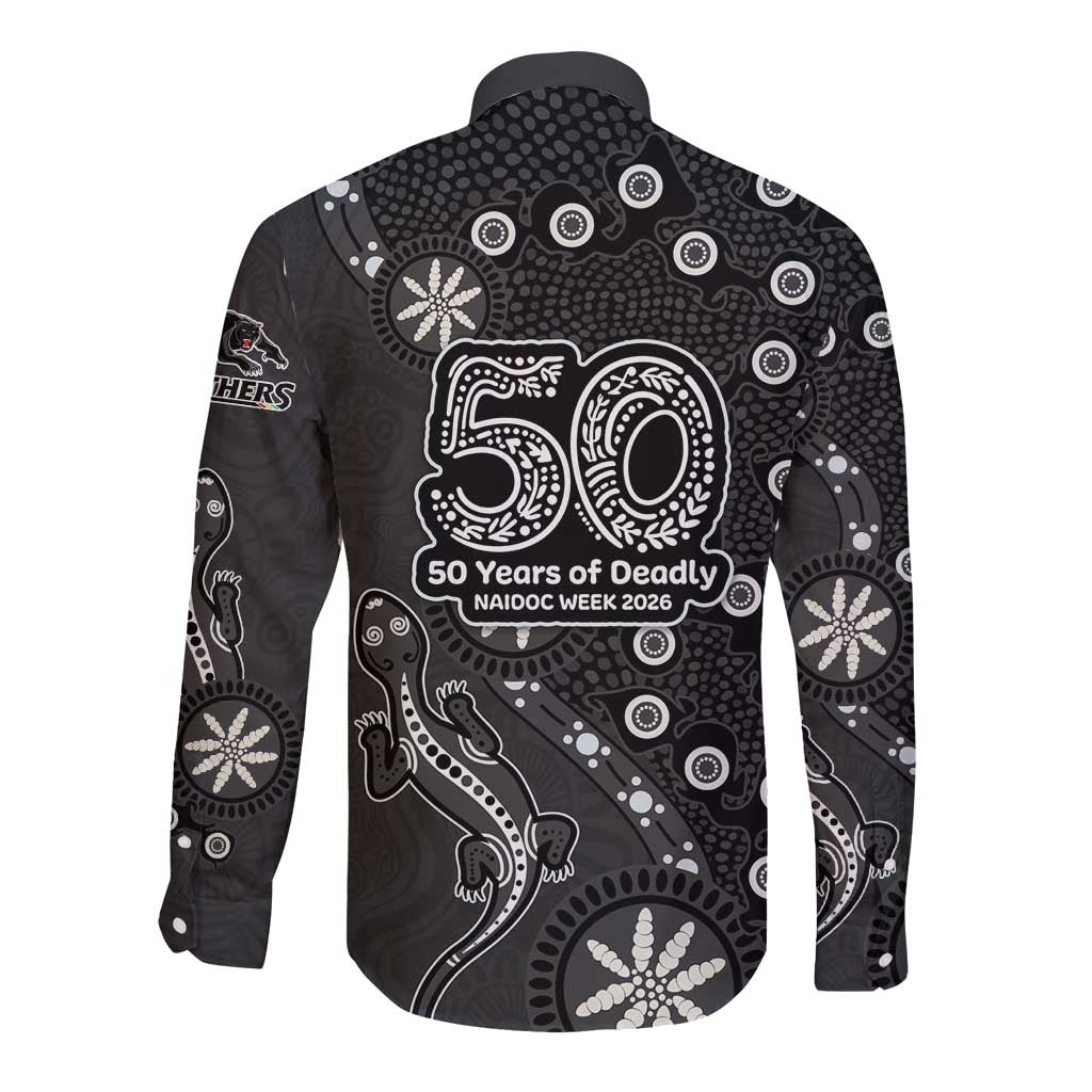 Penrith Panthers NAIDOC Week 2026 Long Sleeve Button Shirt Aboriginal Lizard Dot Painting - 50 Years of Deadly