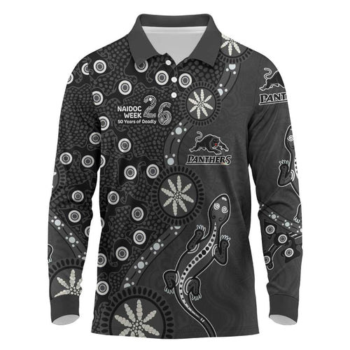 Penrith Panthers NAIDOC Week 2026 Long Sleeve Polo Shirt Aboriginal Lizard Dot Painting - 50 Years of Deadly