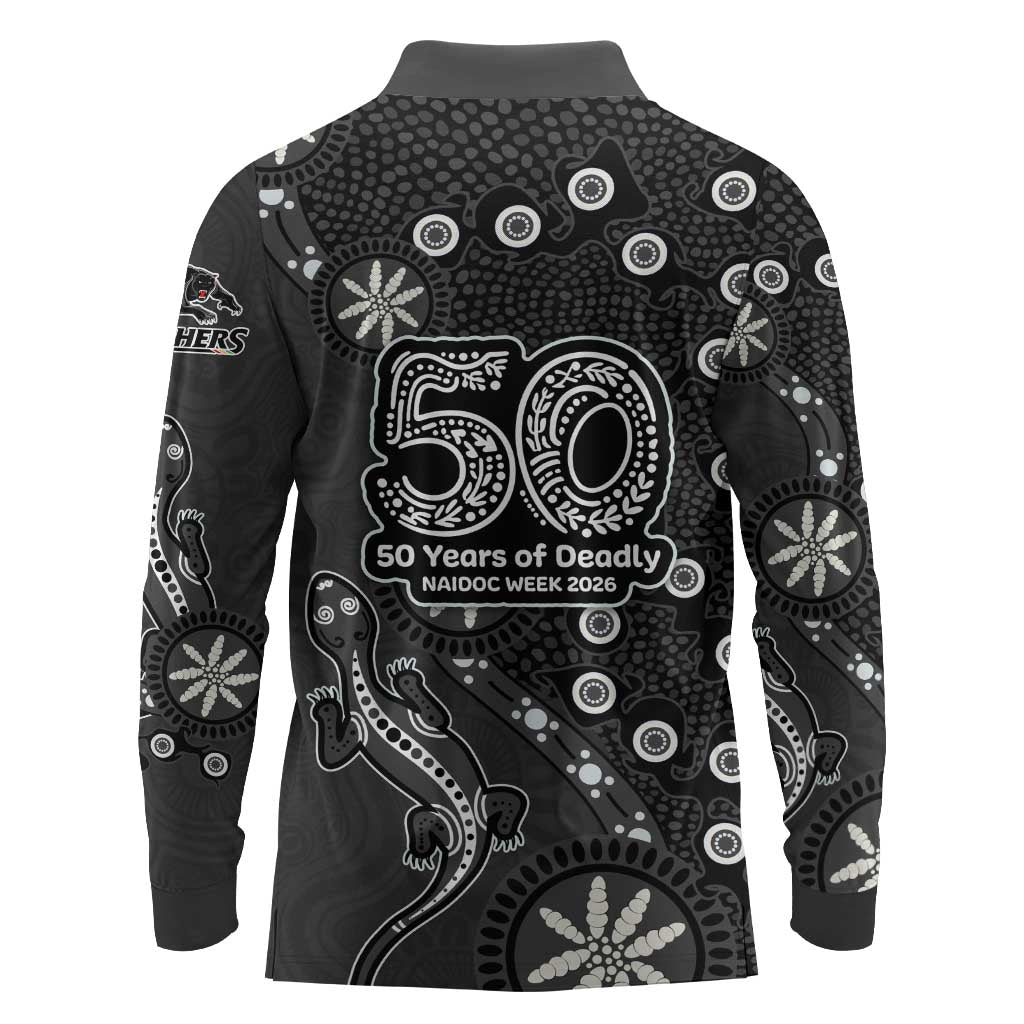 Penrith Panthers NAIDOC Week 2026 Long Sleeve Polo Shirt Aboriginal Lizard Dot Painting - 50 Years of Deadly