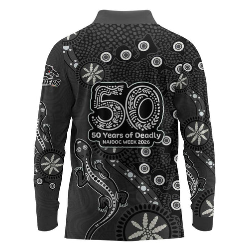 Penrith Panthers NAIDOC Week 2026 Long Sleeve Polo Shirt Aboriginal Lizard Dot Painting - 50 Years of Deadly