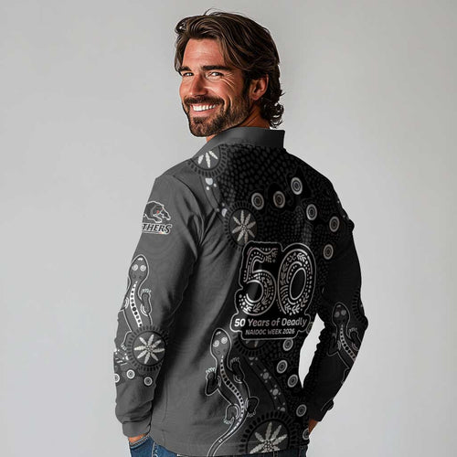 Penrith Panthers NAIDOC Week 2026 Long Sleeve Polo Shirt Aboriginal Lizard Dot Painting - 50 Years of Deadly