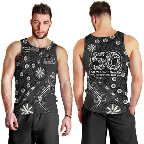 Penrith Panthers NAIDOC Week 2026 Men Tank Top Aboriginal Lizard Dot Painting - 50 Years of Deadly