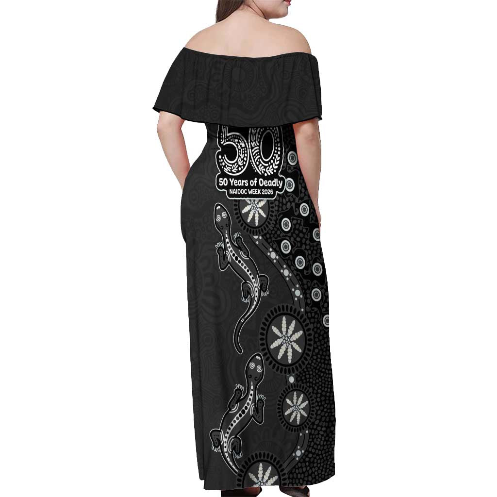 Penrith Panthers NAIDOC Week 2026 Off Shoulder Maxi Dress Aboriginal Lizard Dot Painting - 50 Years of Deadly