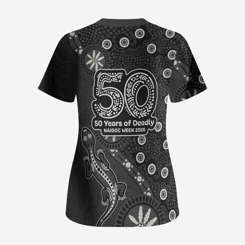 Penrith Panthers NAIDOC Week 2026 Scrub Top Aboriginal Lizard Dot Painting - 50 Years of Deadly