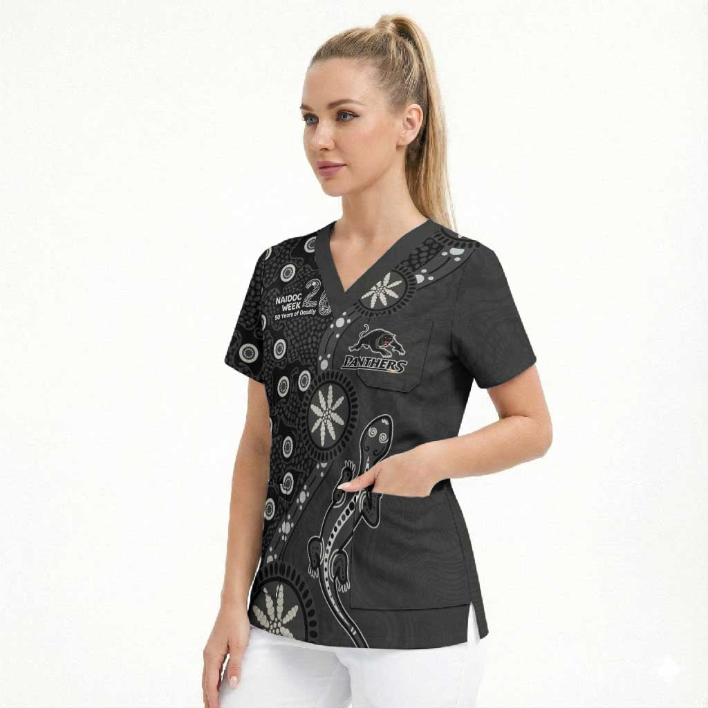 Penrith Panthers NAIDOC Week 2026 Scrub Top Aboriginal Lizard Dot Painting - 50 Years of Deadly