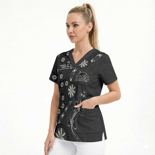 Penrith Panthers NAIDOC Week 2026 Scrub Top Aboriginal Lizard Dot Painting - 50 Years of Deadly