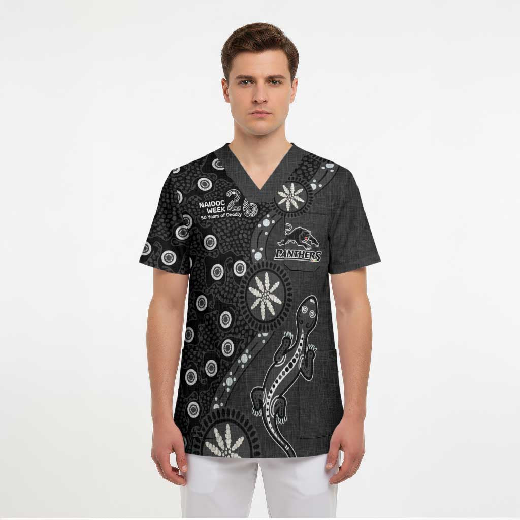 Penrith Panthers NAIDOC Week 2026 Scrub Top Aboriginal Lizard Dot Painting - 50 Years of Deadly