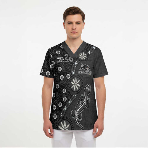 Penrith Panthers NAIDOC Week 2026 Scrub Top Aboriginal Lizard Dot Painting - 50 Years of Deadly