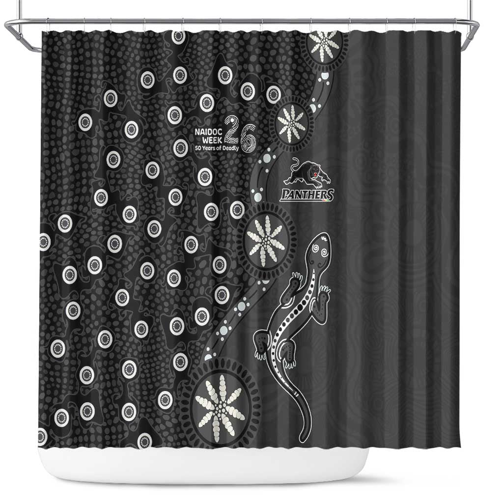 Penrith Panthers NAIDOC Week 2026 Shower Curtain Aboriginal Lizard Dot Painting - 50 Years of Deadly