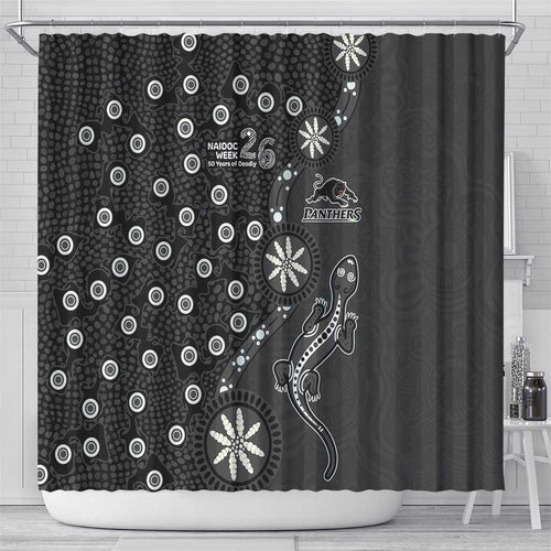 Penrith Panthers NAIDOC Week 2026 Shower Curtain Aboriginal Lizard Dot Painting - 50 Years of Deadly