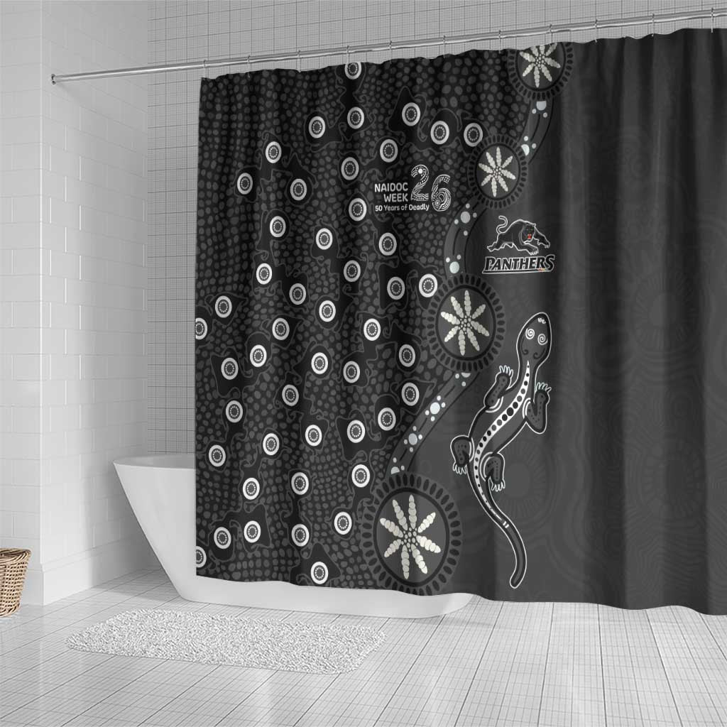 Penrith Panthers NAIDOC Week 2026 Shower Curtain Aboriginal Lizard Dot Painting - 50 Years of Deadly