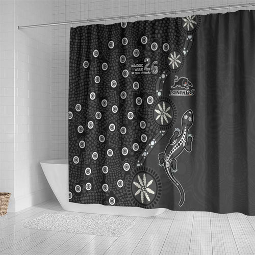 Penrith Panthers NAIDOC Week 2026 Shower Curtain Aboriginal Lizard Dot Painting - 50 Years of Deadly