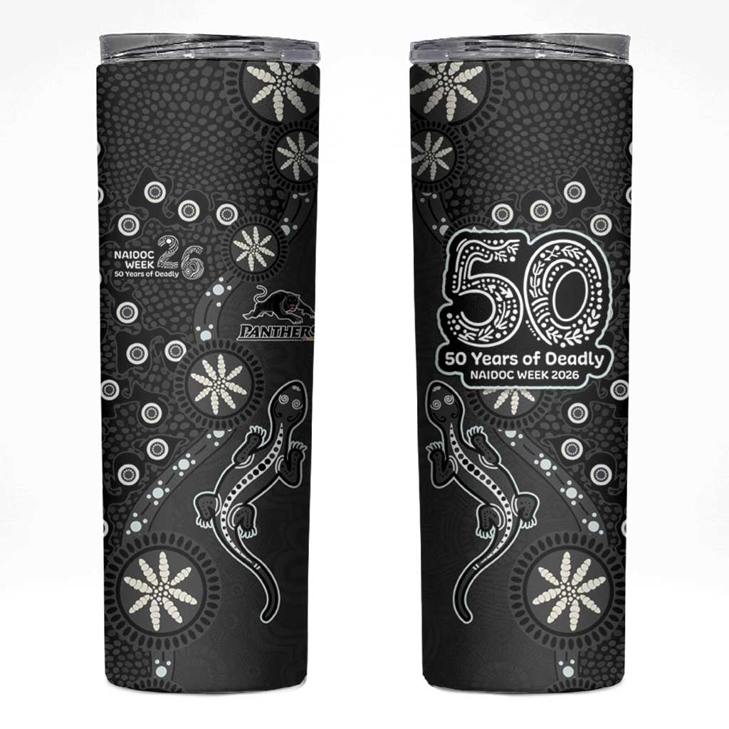 Penrith Panthers NAIDOC Week 2026 Skinny Tumbler Aboriginal Lizard Dot Painting - 50 Years of Deadly