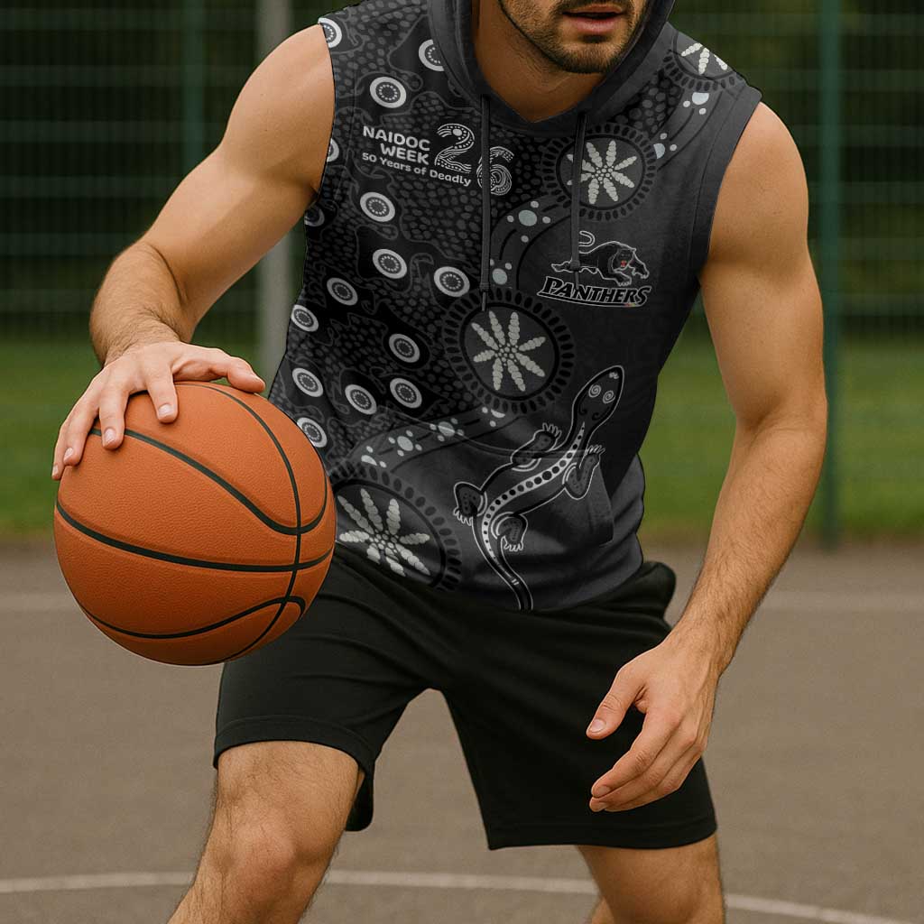 Penrith Panthers NAIDOC Week 2026 Sleeveless Hoodie Aboriginal Lizard Dot Painting - 50 Years of Deadly