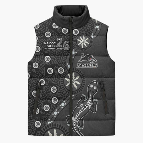 Penrith Panthers NAIDOC Week 2026 Sleeveless Puffer Jacket Aboriginal Lizard Dot Painting - 50 Years of Deadly