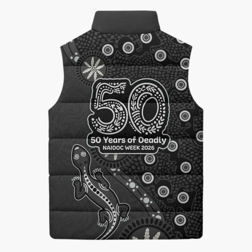 Penrith Panthers NAIDOC Week 2026 Sleeveless Puffer Jacket Aboriginal Lizard Dot Painting - 50 Years of Deadly