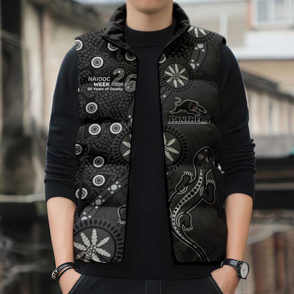 Penrith Panthers NAIDOC Week 2026 Sleeveless Puffer Jacket Aboriginal Lizard Dot Painting - 50 Years of Deadly