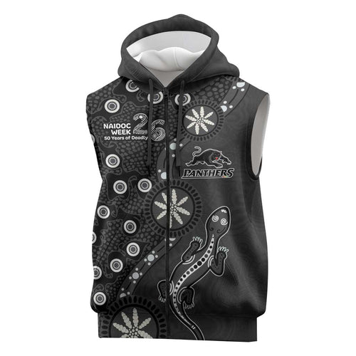 Penrith Panthers NAIDOC Week 2026 Sleeveless Zip Hoodie Aboriginal Lizard Dot Painting - 50 Years of Deadly